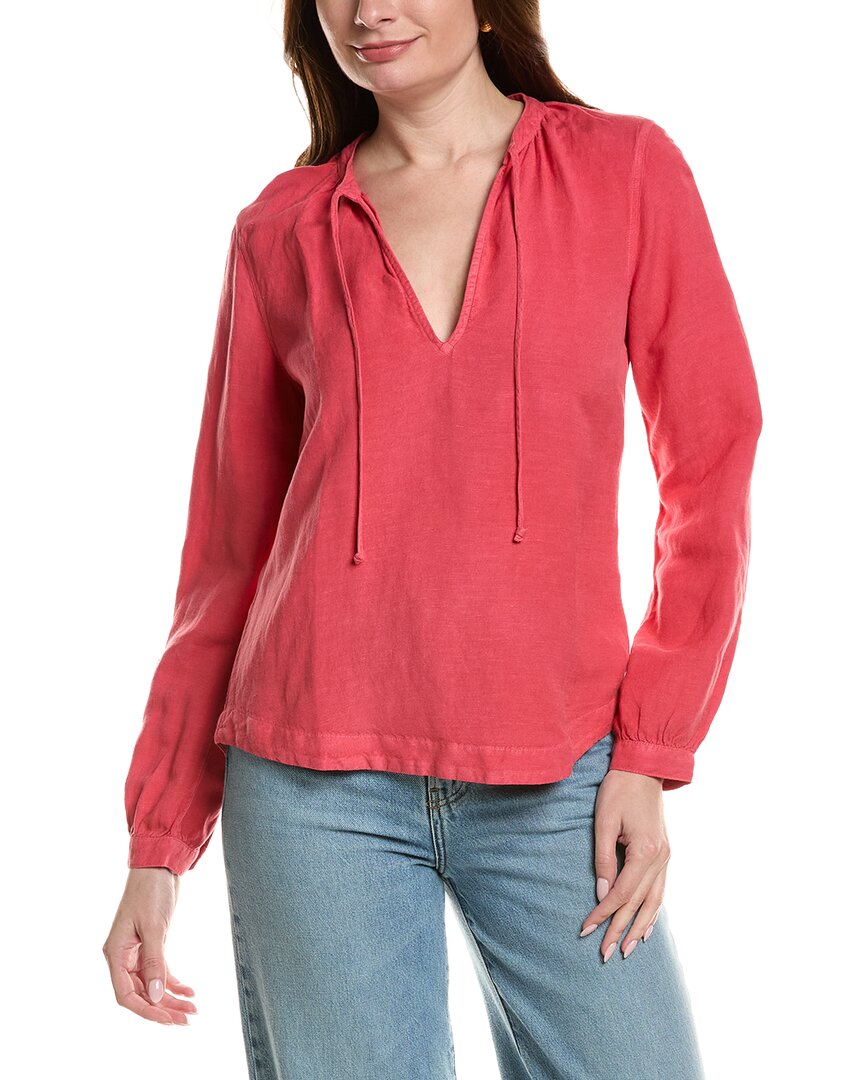 Bella Dahl Shirred Linen-blend Pullover In Red