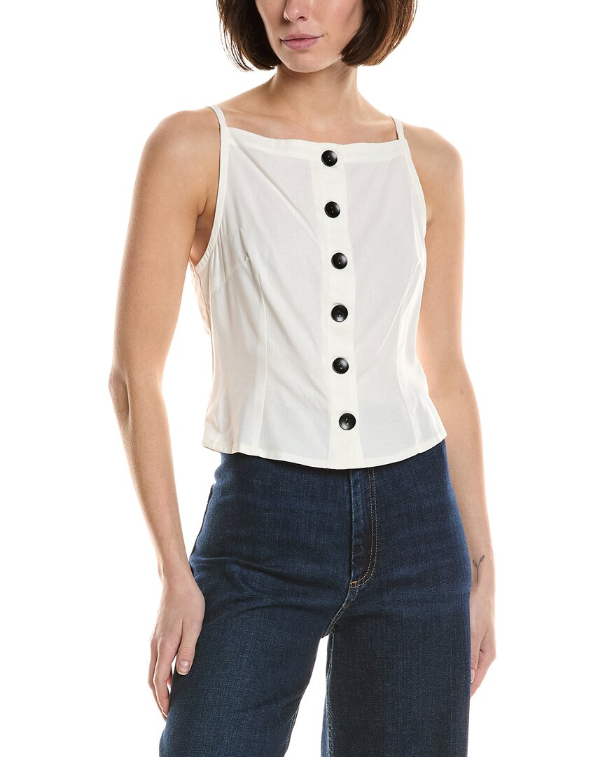 Astr The Label Button Boatneck Linen-blend Top In White