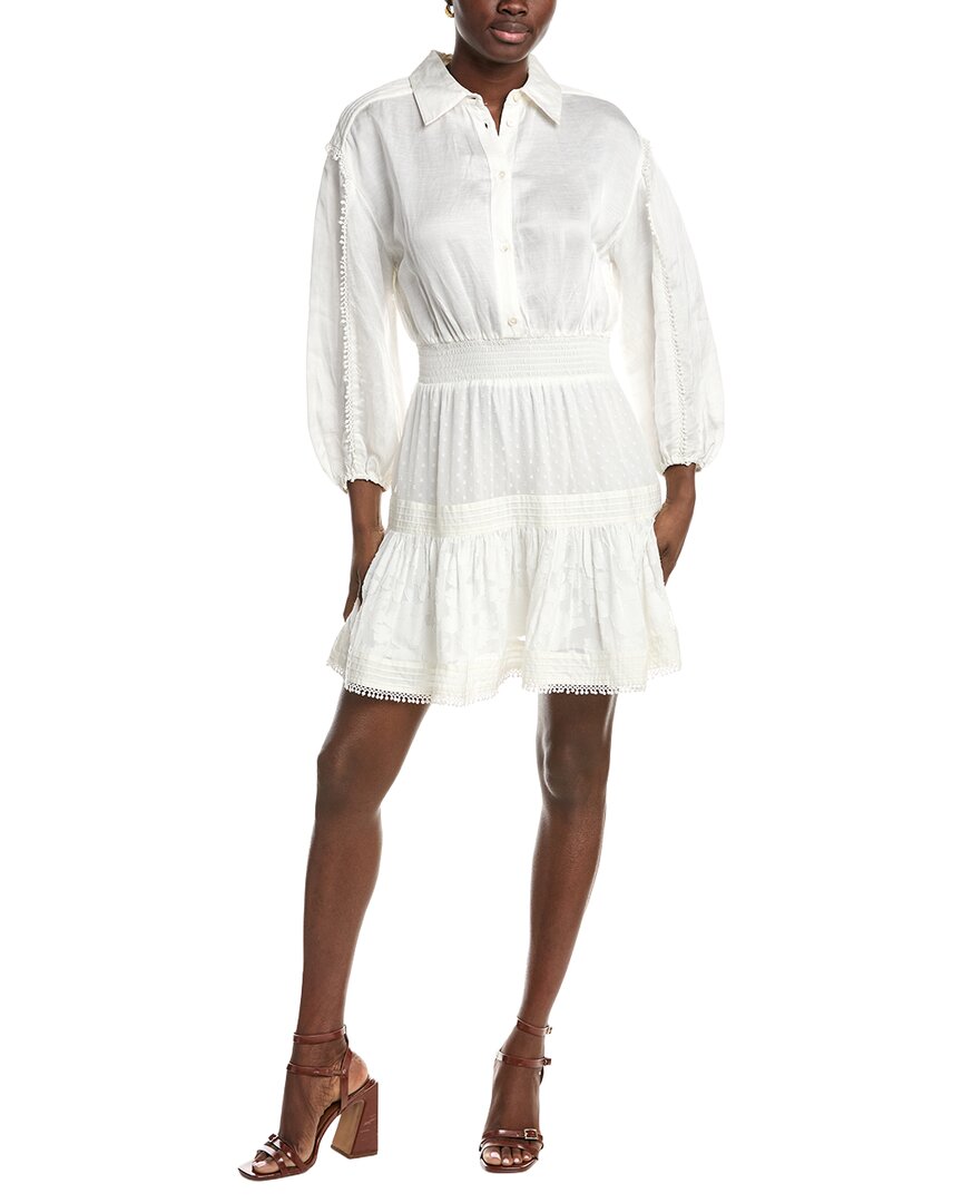 Maje Mixed Media Linen-blend Mini Dress In White