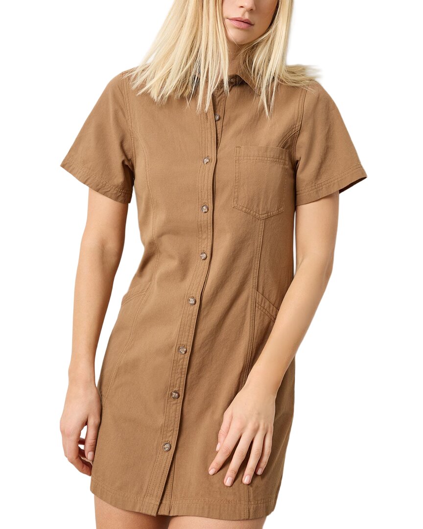 Lilla P Twill Paneled Shirt Dress In Brown
