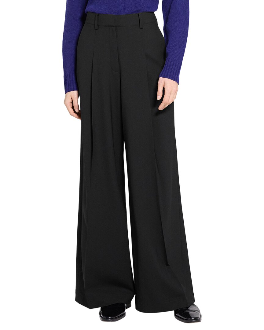Theory Wide Pleat Trouser Wool-blend Pant In Black
