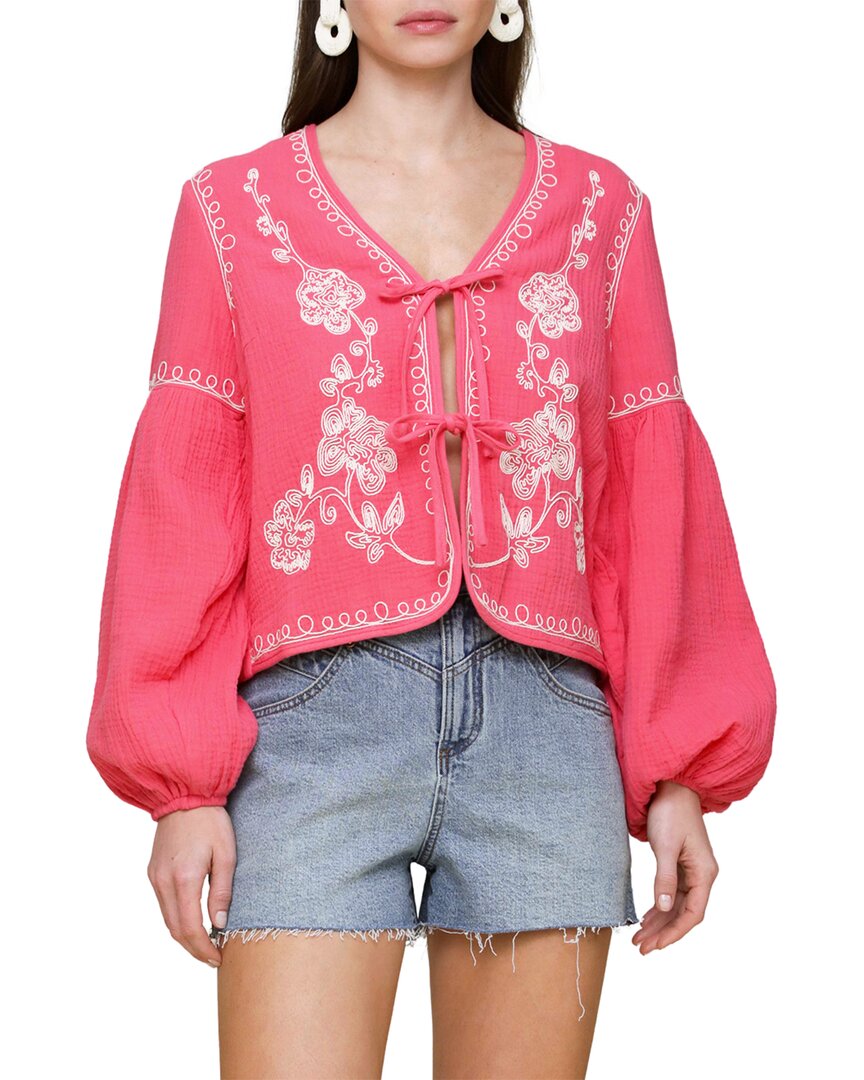 Avec Les Filles Embroidered Peplum Jacket In Honeysuckle