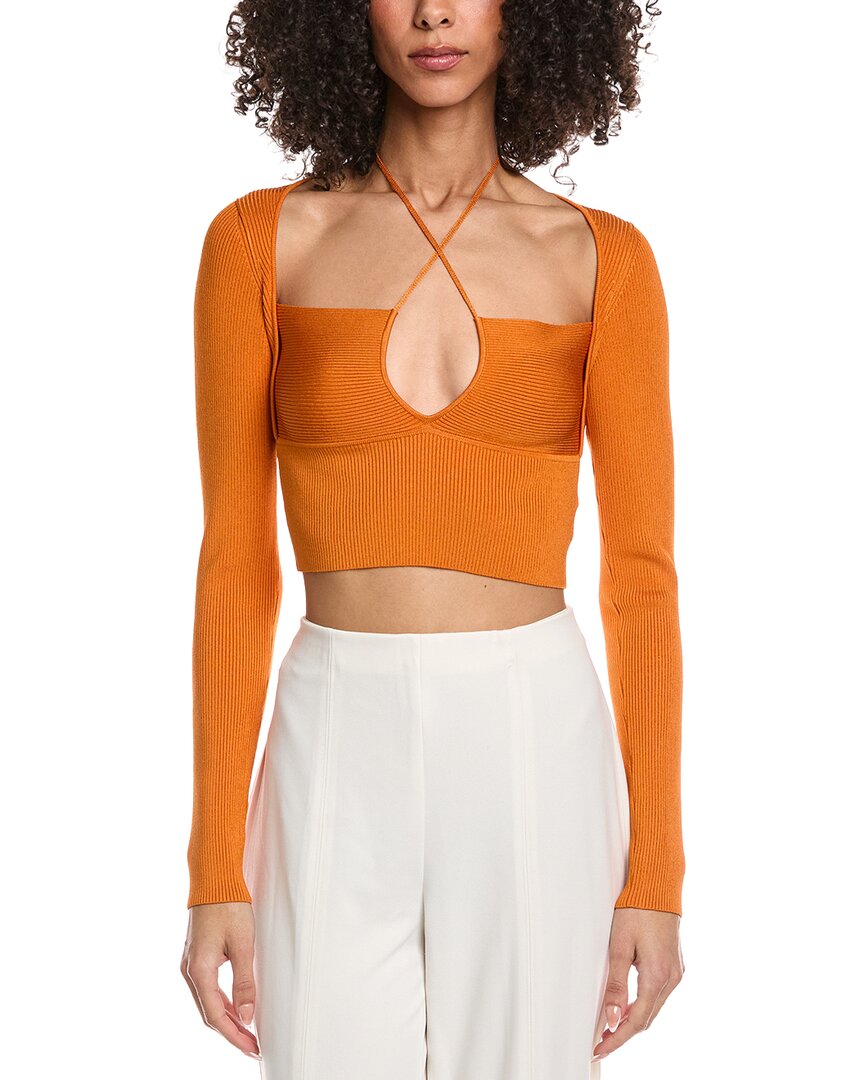 Lapointe Shiny Cropped Strappy Top In Orange