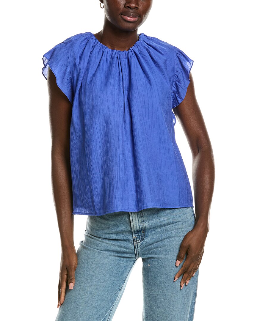 Nicole Miller Ruffle Sleeve Blouse In Blue