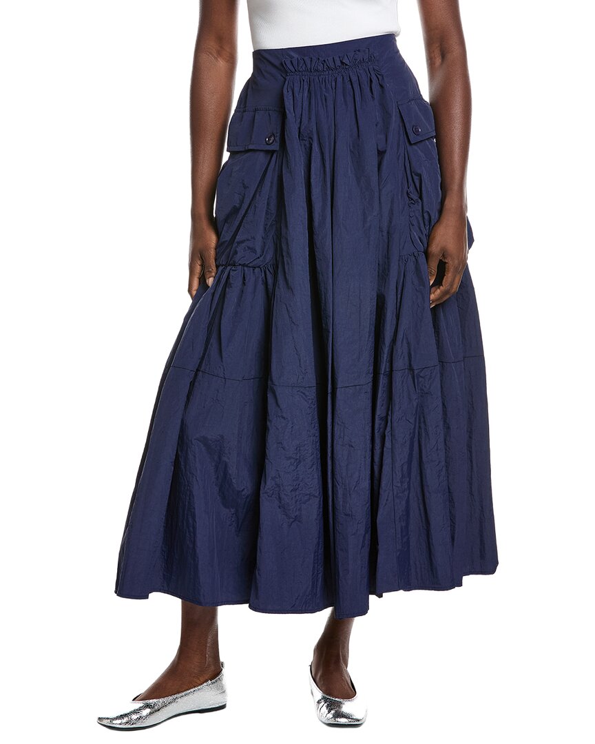 Gracia Long Parachute Cargo Skirt In Navy
