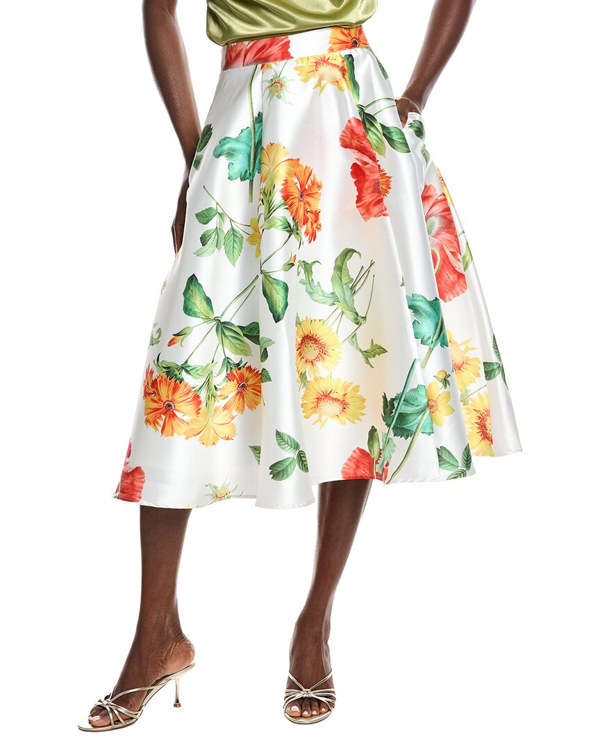 Gracia Floral Print A-line Midi Skirt In White