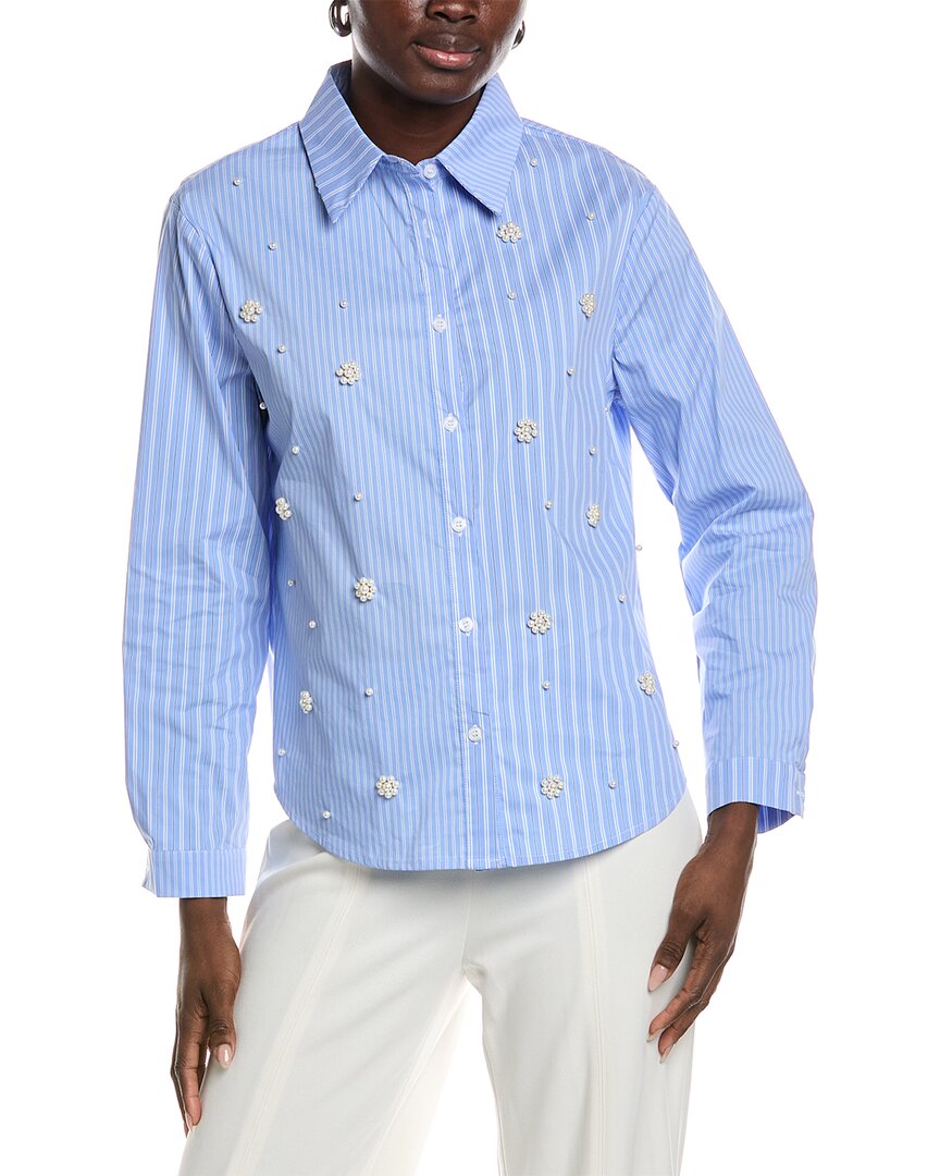 Gracia Bead Embellishments Pinstripe Shirt In Blue