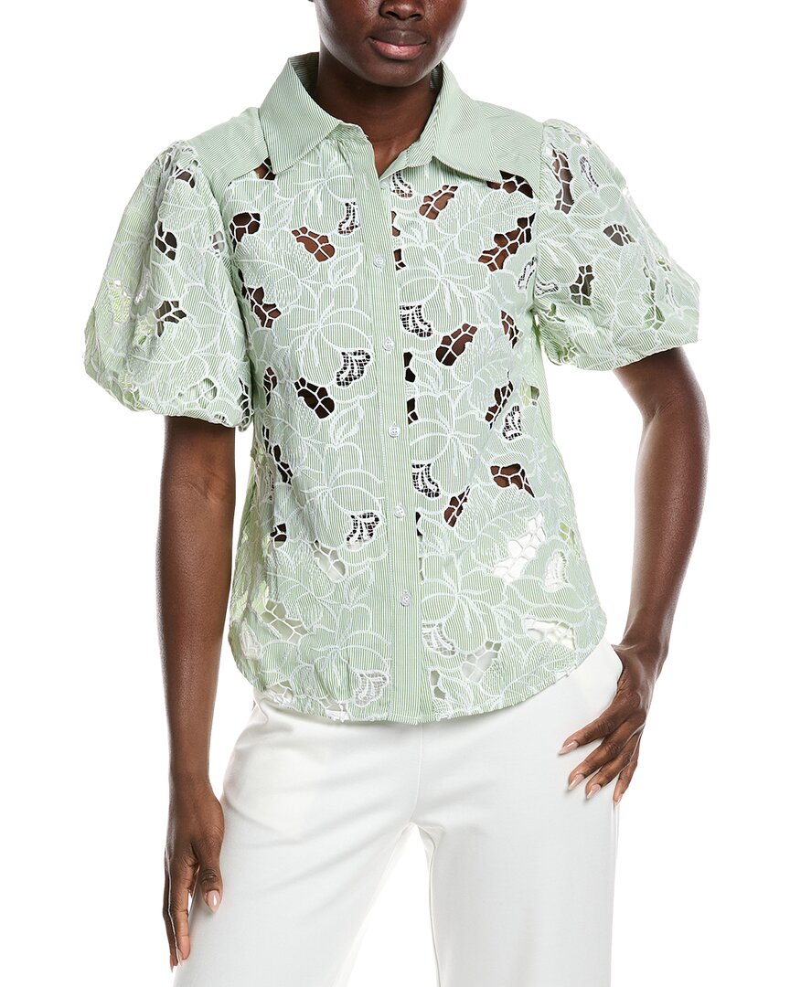 Gracia Lace Cutwork Shirt In Green