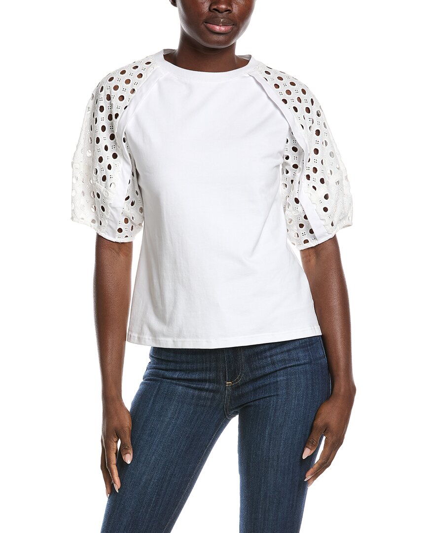 Gracia Eyelet Sleeve Top In White