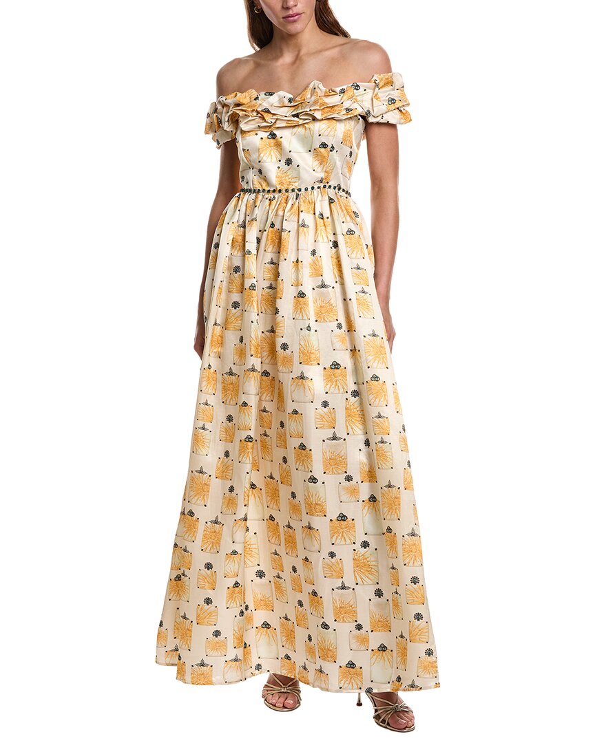 Agua By Agua Bendita Bisuteria Linen & Silk-blend Maxi Dress In Yellow