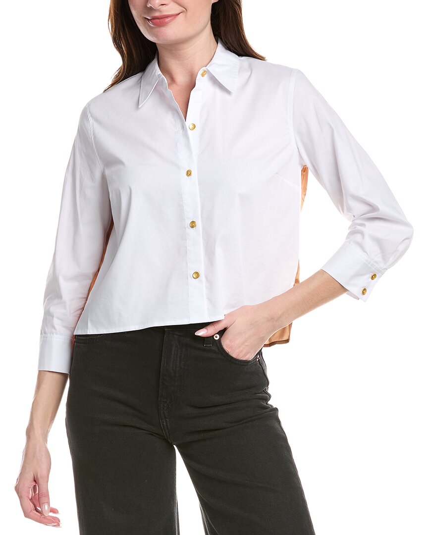L'agence Fawn Scarf Back 3/4 Sleeve Blouse In White