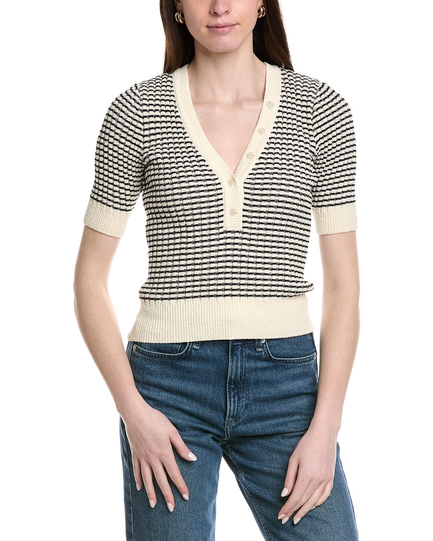 Frame Denim The Stripe V-neck Sweater In White