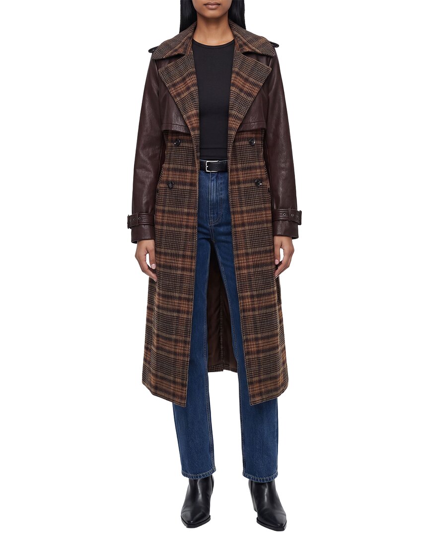 Avec Les Filles Oversized Maxi Combo Wool-blend Trench Coat In Brown