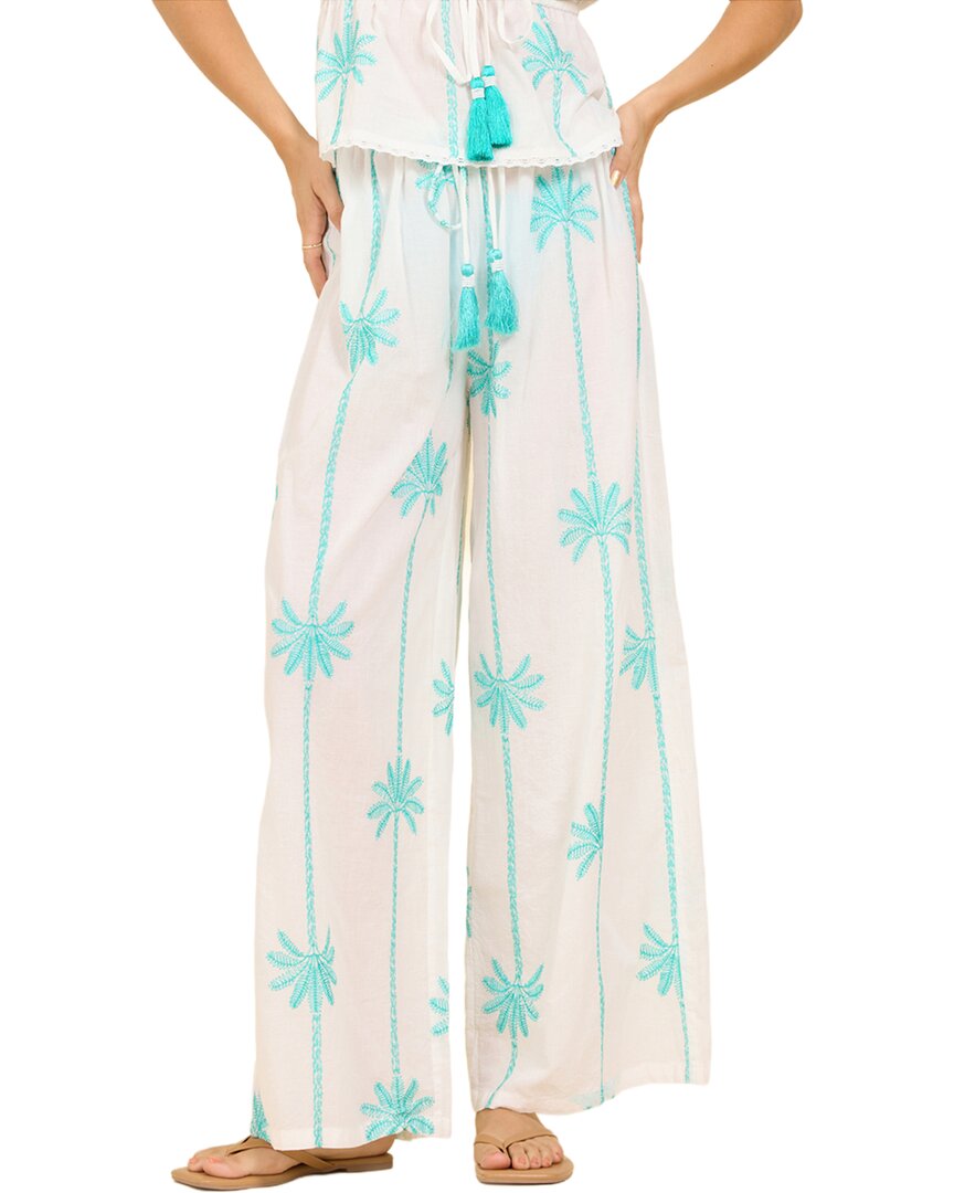 Surf Gypsy Striped Palm Embroidered Pant In White