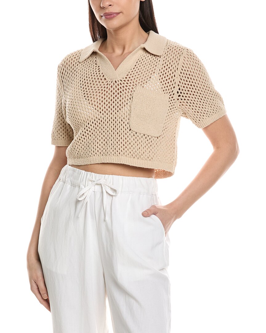 Onia Crochet Knit Cropped Polo Sweater In Brown