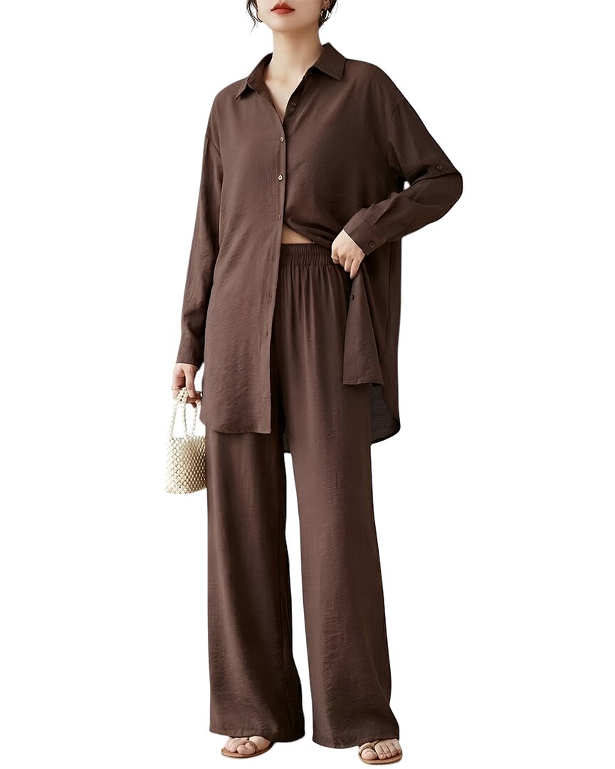 Teodora 2pc Shirt & Pant Set In Brown