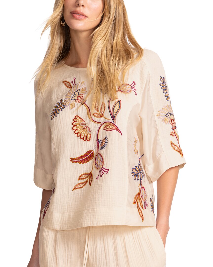 Johnny Was Mixed Media Dolman Blouse In Pink