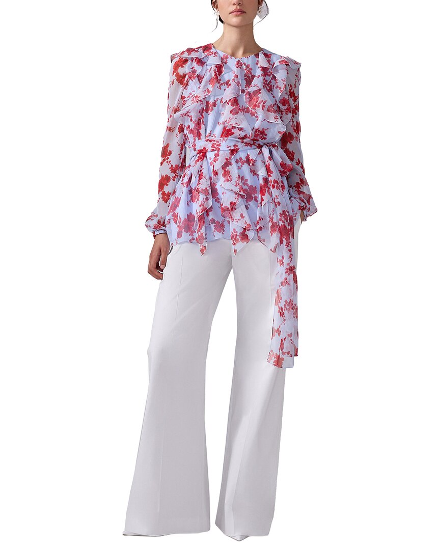 Carolina Herrera Ruffle Silk Top In Blue