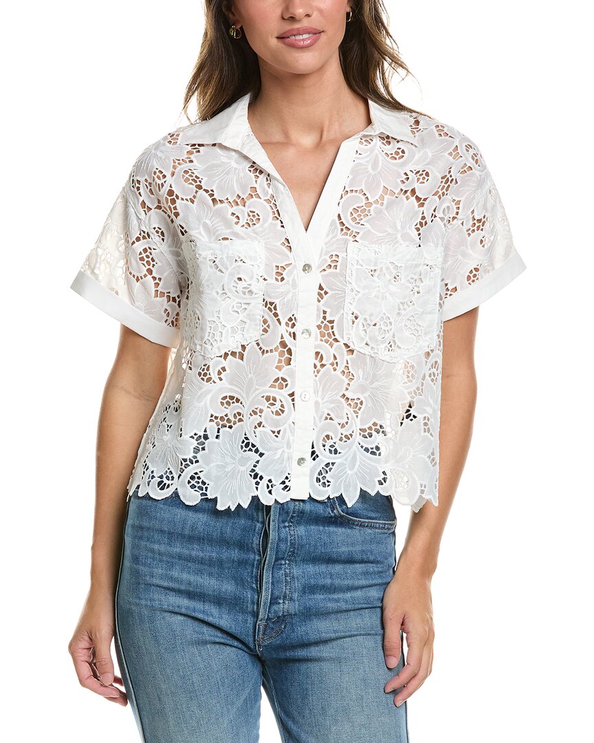 Nvlt Lace Open Neck Camp Shirt In White
