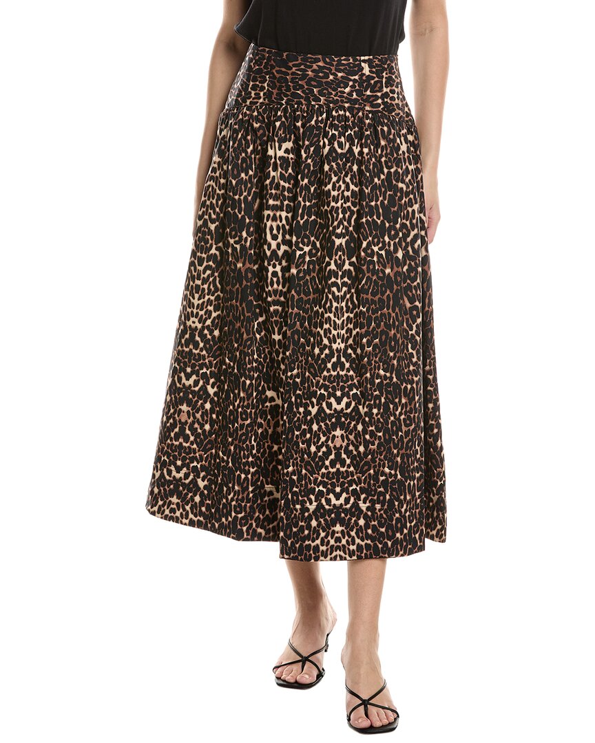 Nvlt Poplin Gathered Midi Skirt In Brown