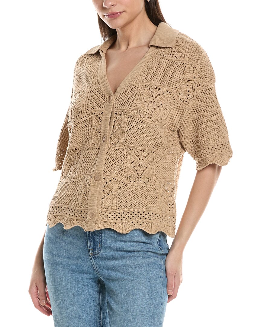 Nvlt Short Sleeve Wavy Crochet Shirt In Brown