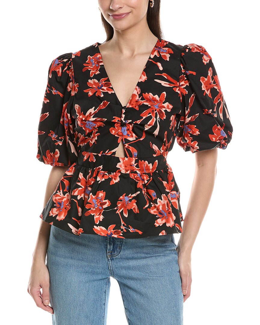 Nvlt Poplin Puff Sleeve Top In Navy