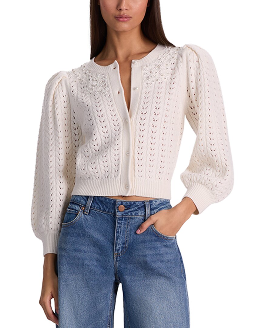 Alice And Olivia Alice + Olivia Doris Puff Sleeve Wool-blend Cardigan In White