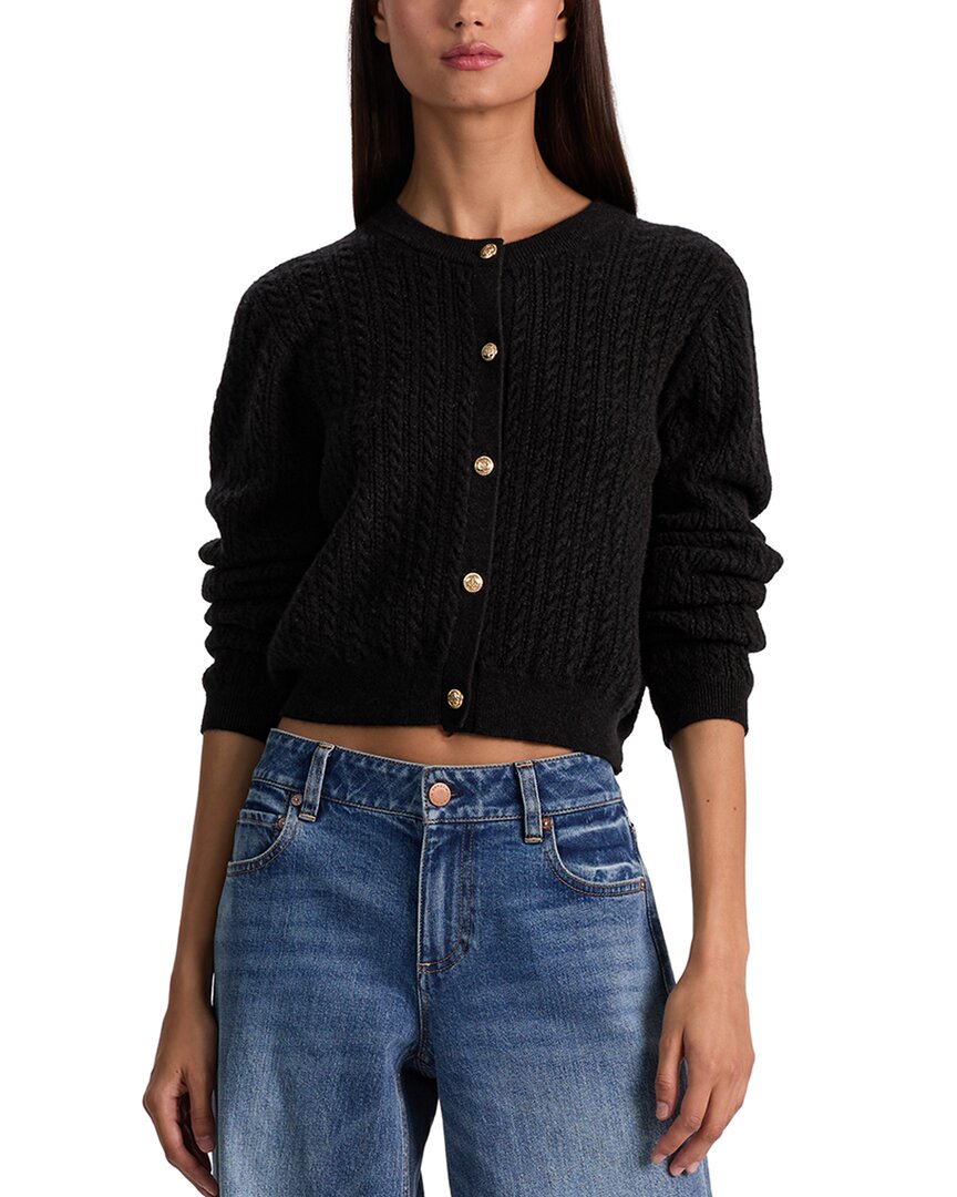 Alice And Olivia Alice + Olivia Dollie Cable Cashmere-blend Cardigan In Black