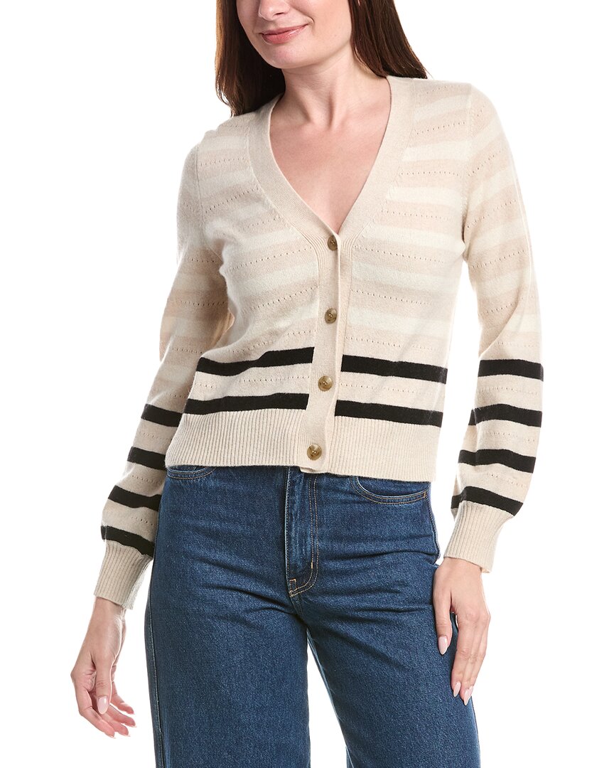 &isla Karla Stripe Cashmere Cardigan In White