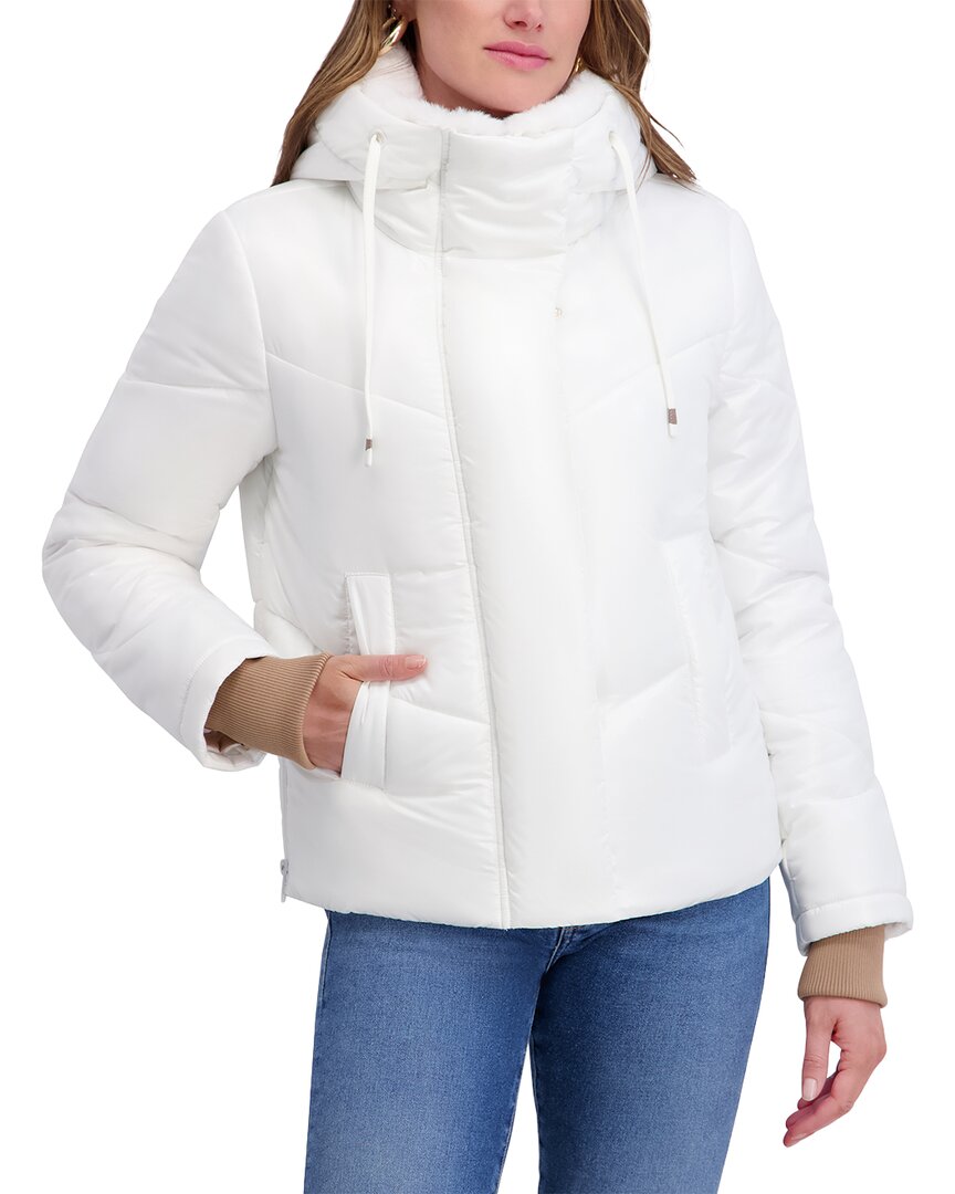 Kensie Mixed Quilt Puffer Jacket In Ivory