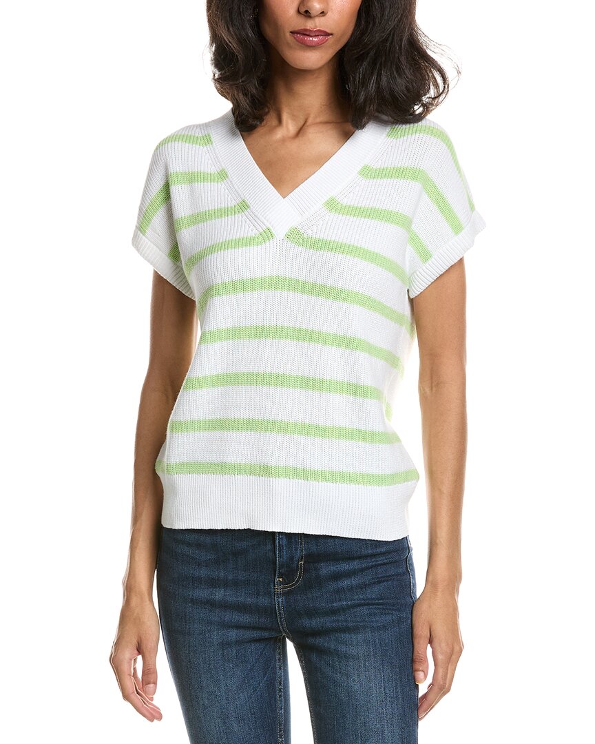 Forte Stripe Cap Sleeve V-neck Sweater In White