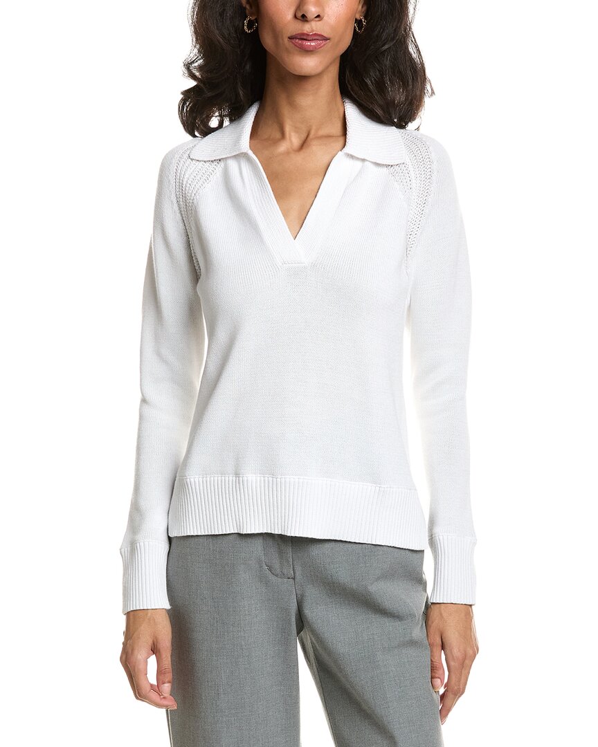 Forte Split Neck Polo Sweater In White