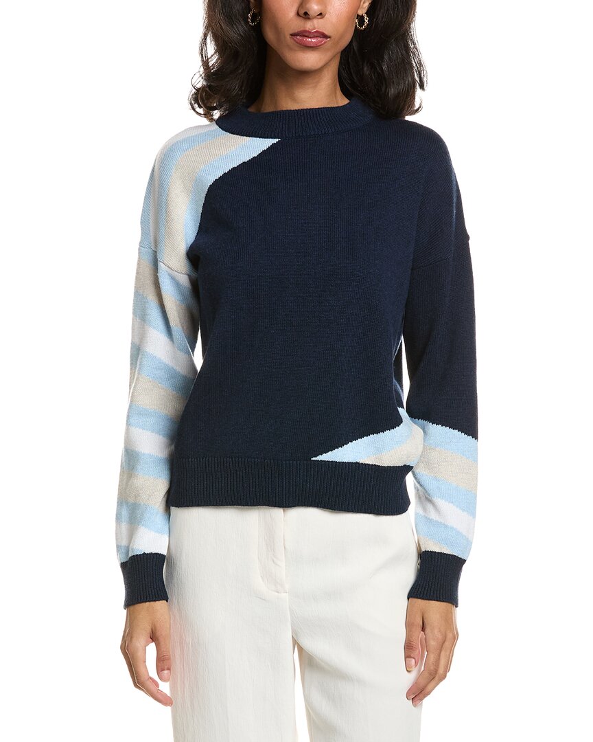 Forte Intarsia Stripe Crewneck Sweater In Navy