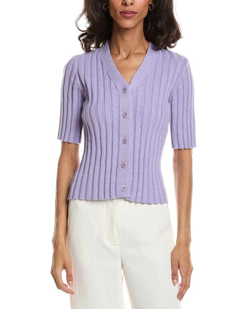 Forte Elbow Sleeve Rib Cardigan In Purple