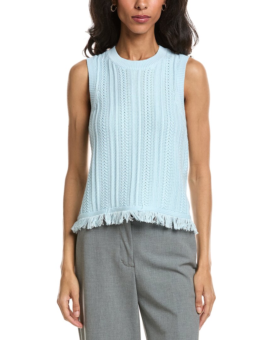 Forte Textured Fringe Tank Top In Green