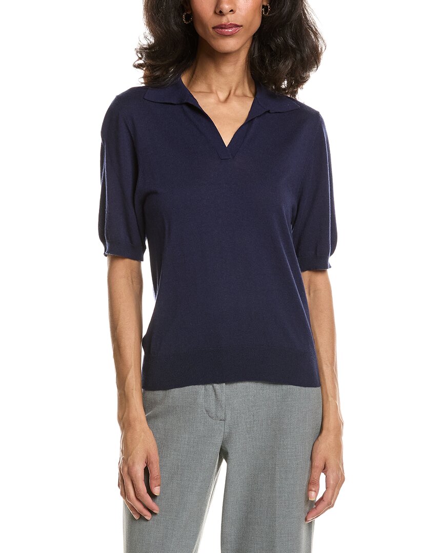 Forte Summer Polo Silk & Cashmere-blend Sweater In Navy