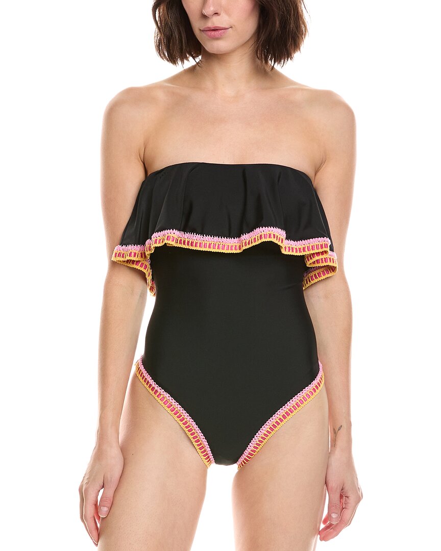 Milly Strapless Crochet Ruffle One-piece In Black