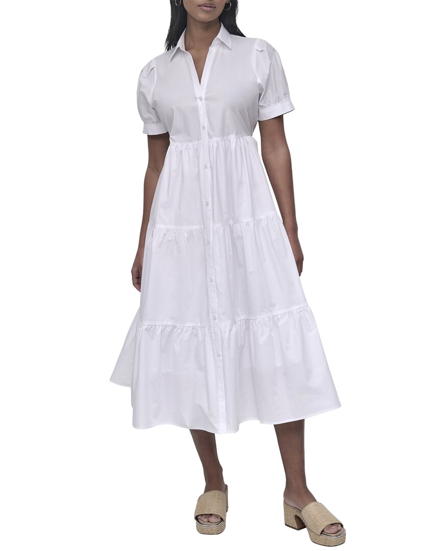 Dkny Button Front Poplin Tiered Dress In White