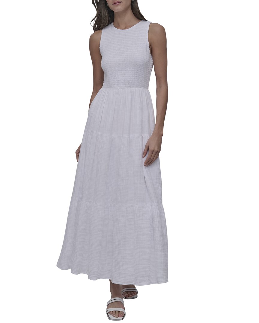 Dkny Tiered Smocked Bodice Dress In White