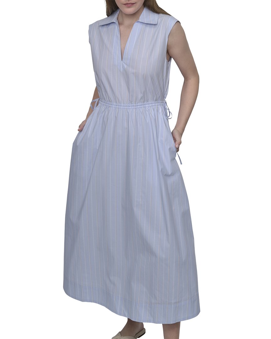 Dkny Midi Smocked Cut Out Back Dress In Gray