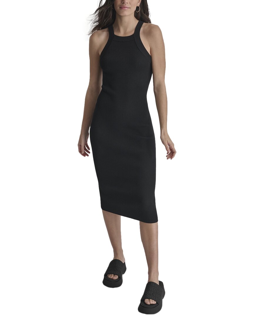 Dkny Square Neck Rib Midi Dress In Black