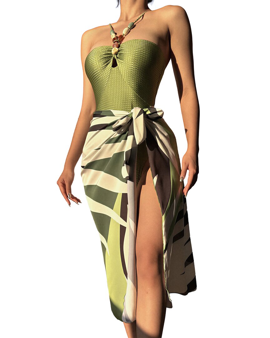 Lily Kim Set (swimsuit & Skirt) In Green