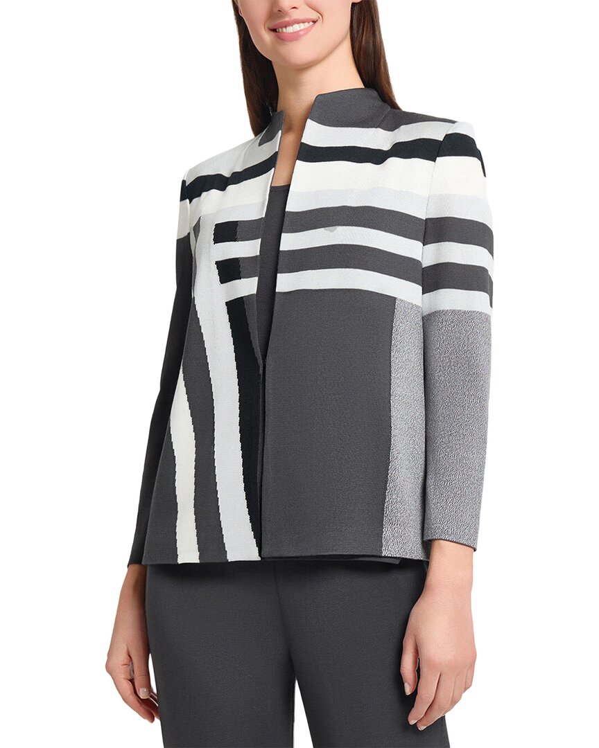 Ming Wang Heritage Fit Intarsia Color Block Knit Jacket In 023-granite/lunar Rock/ivory/b