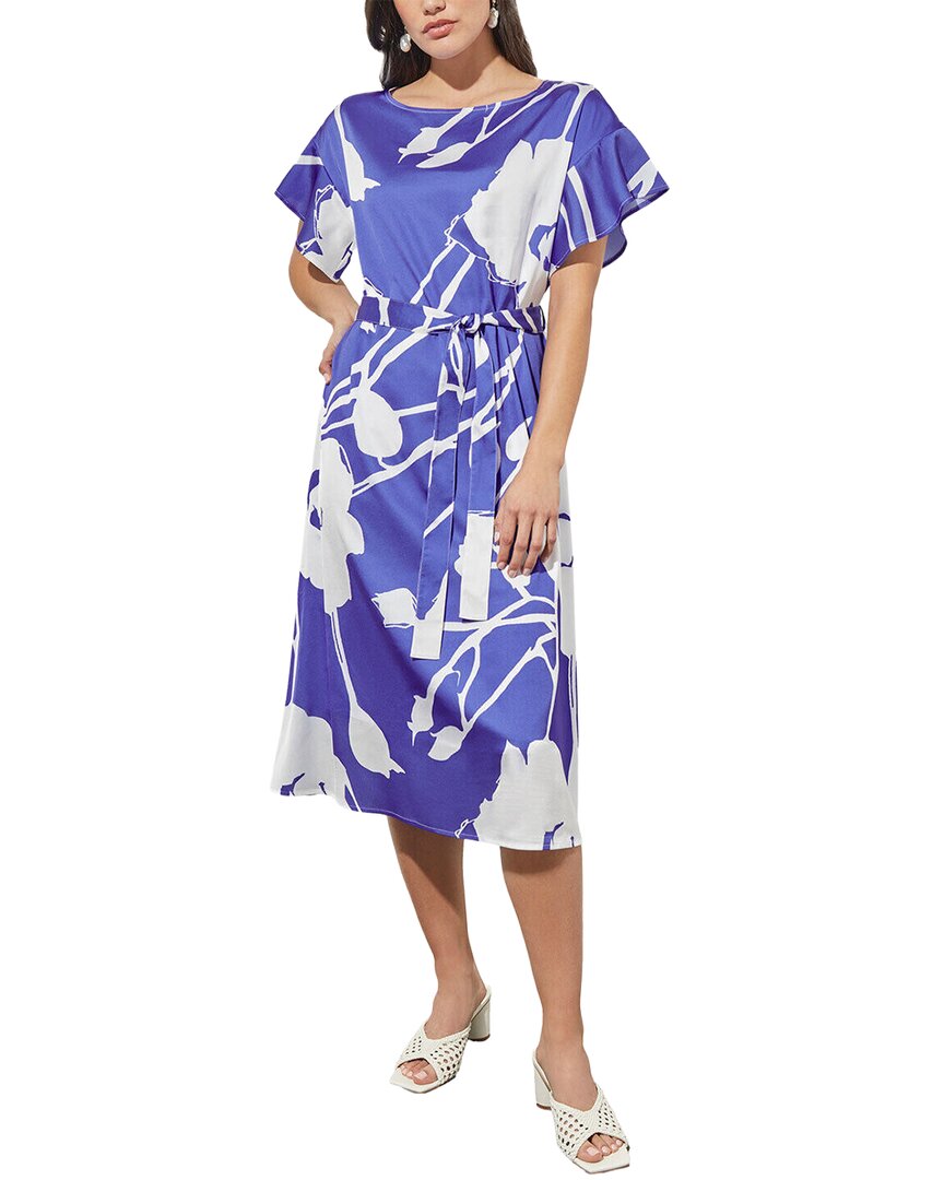 Ming Wang Belted Floral Crepe De Chine Shift Dress In Purple