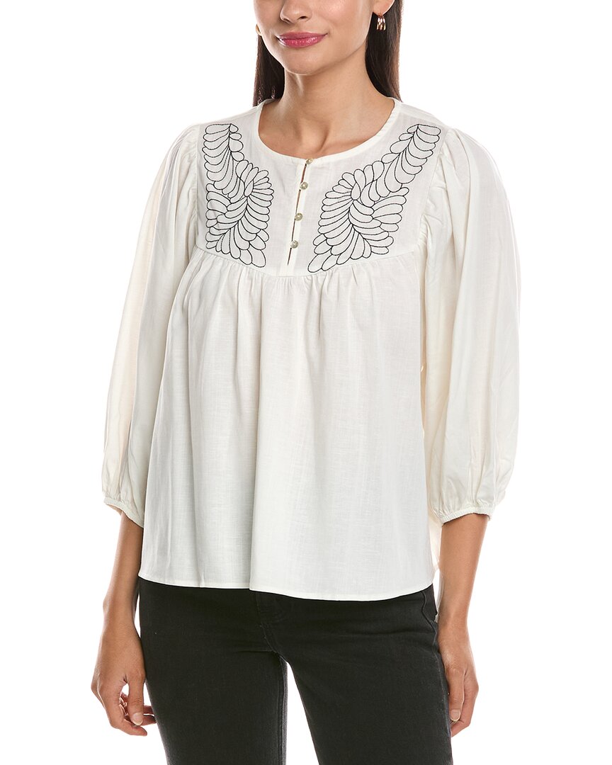 Nanette Lepore Nanette  Balloon Sleeve Linen-blend Blouse In Black