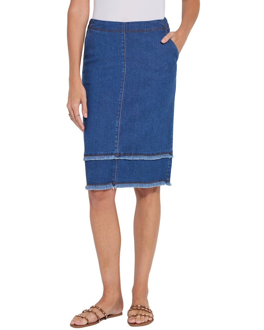 Lyssé Evelina Fringed Denim Pencil Skirt In Mid Wash