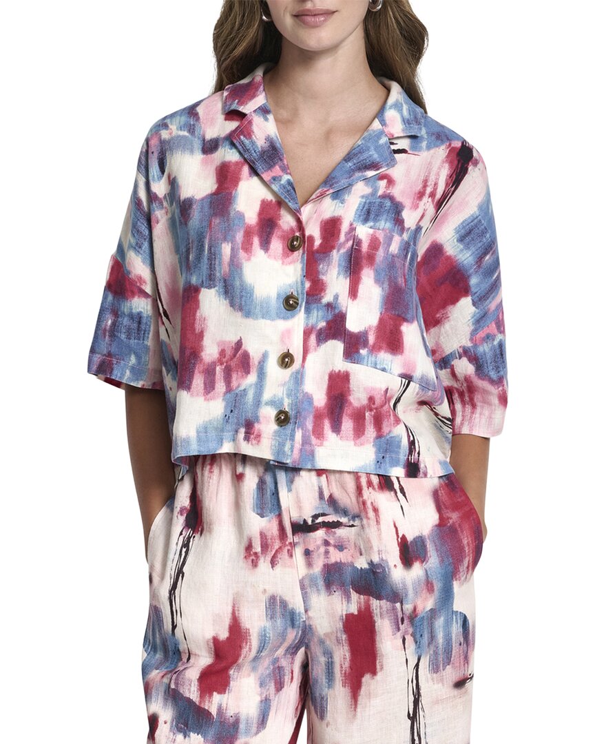 Dkny Buttoned Linen Shirt In Qpa-urban Bloom