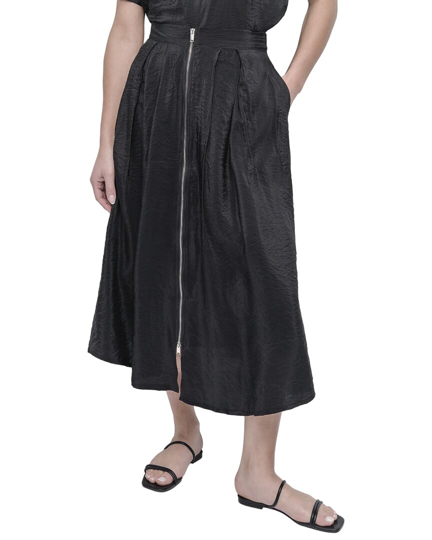 Dkny Tech Poplin Zip Front Skirt In Black