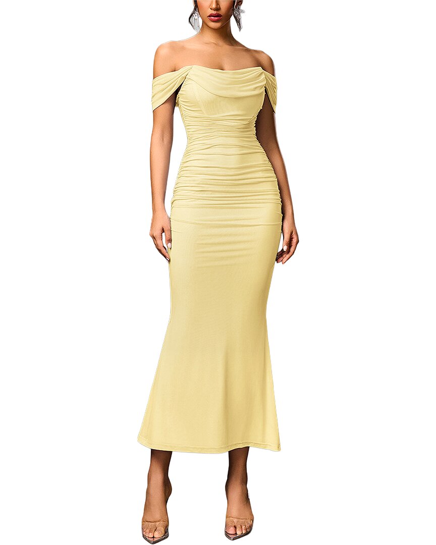 Amanda Royal Off-the-shoulder Midi Dress In Yellow
