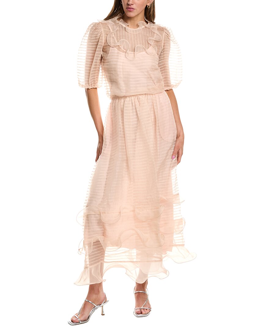 Red Valentino Ruffle Silk Maxi Dress In Pink